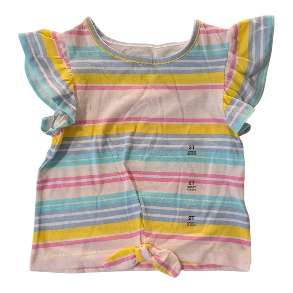 BBC-1 Epic Threads Girls Rainbow Stripe Front Knot Ruffle Short Sleeve Shirt 2T